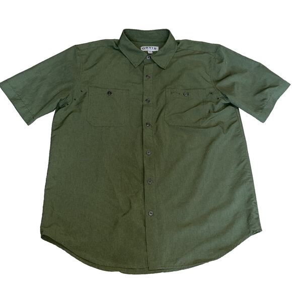 Orvis Men Medium Relaxed Fit Quick-Dry Short Sleeve Woven Shirt, Green - Picture 1 of 8